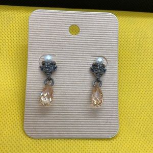 Unusual earrings. Citrine, pearl, and sterling.